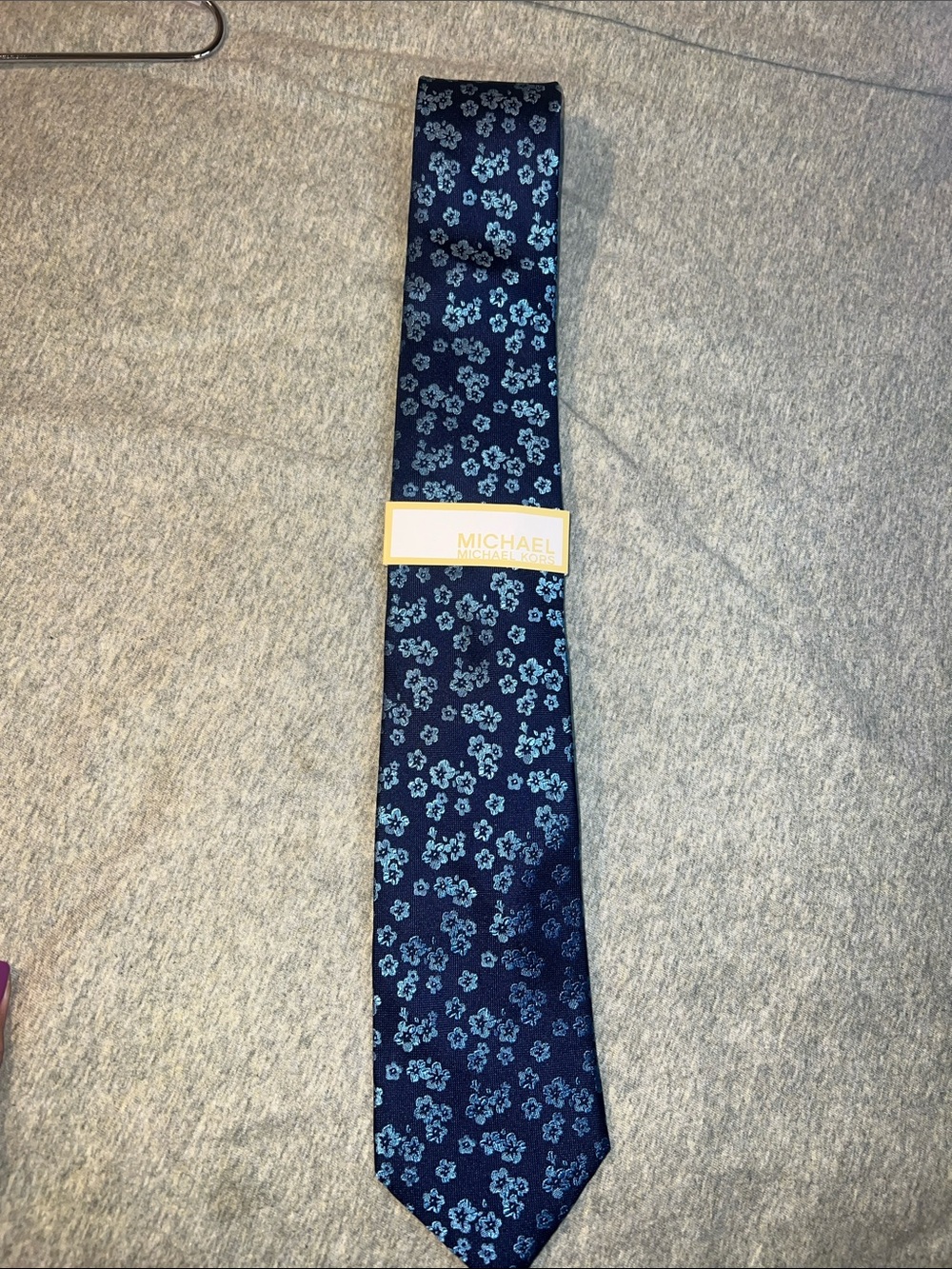 Michael Kors Navy Tie with Light Blue Floral Jacquard